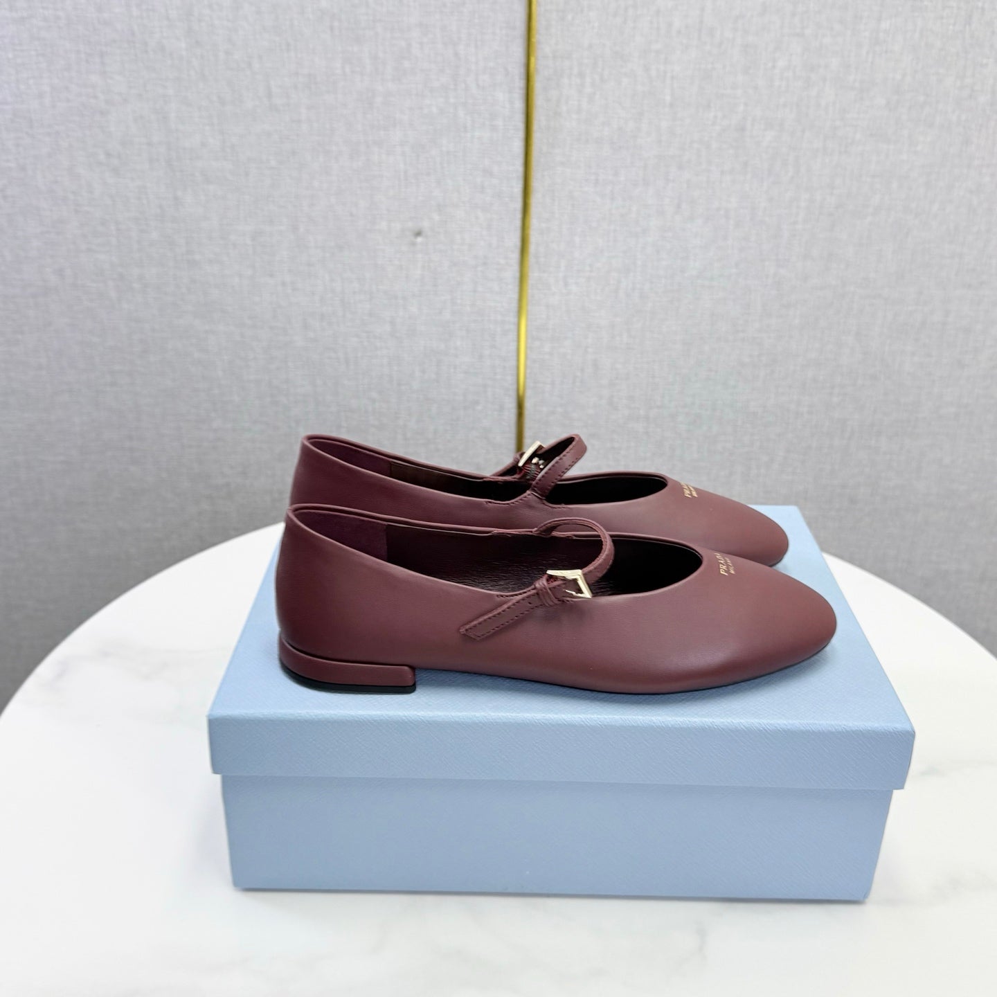 Prada 26s Ballerina Flats Strap With Buckle Burgundy Nappa Leather 973282