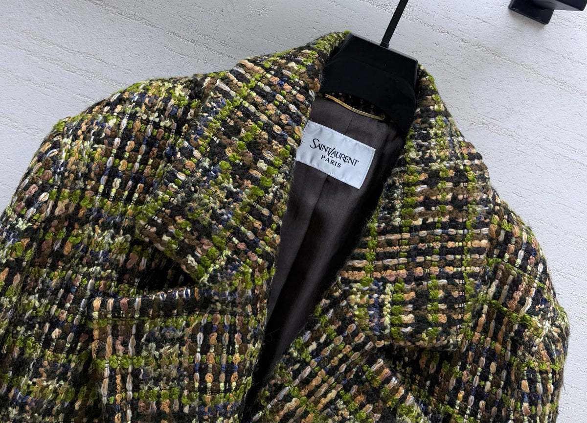 YSL 26s Tweed Jacket Green Wool Polyamide 432993
