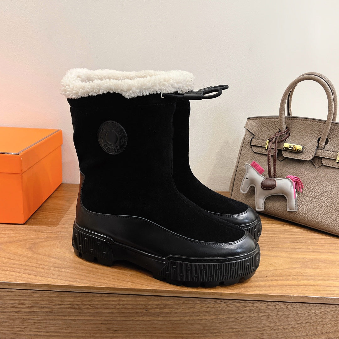 HM 26S Journey Botines 4cm Black Suede Shearling 110579