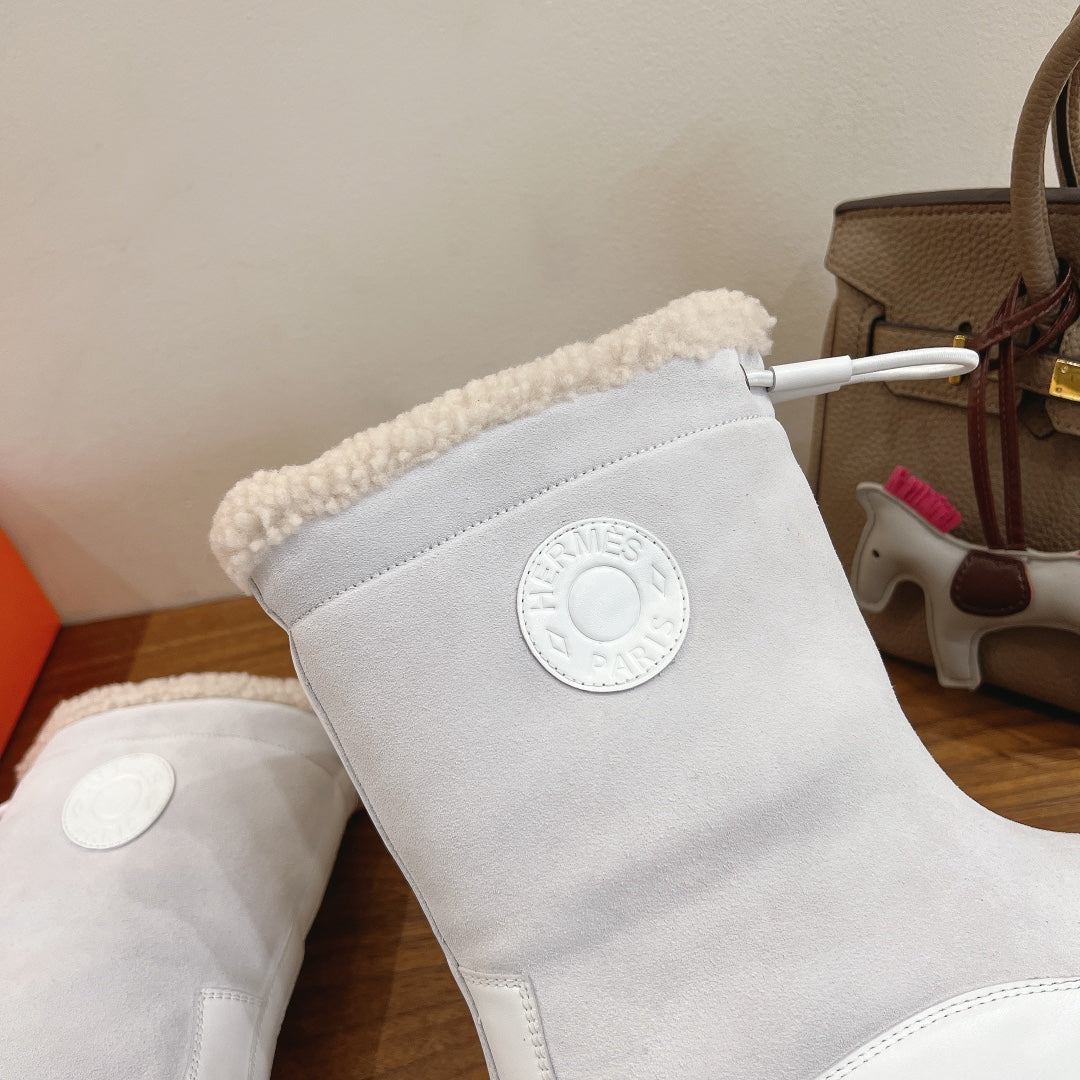 HM 26S Journey Botines 4cm White Suede Shearling 110580