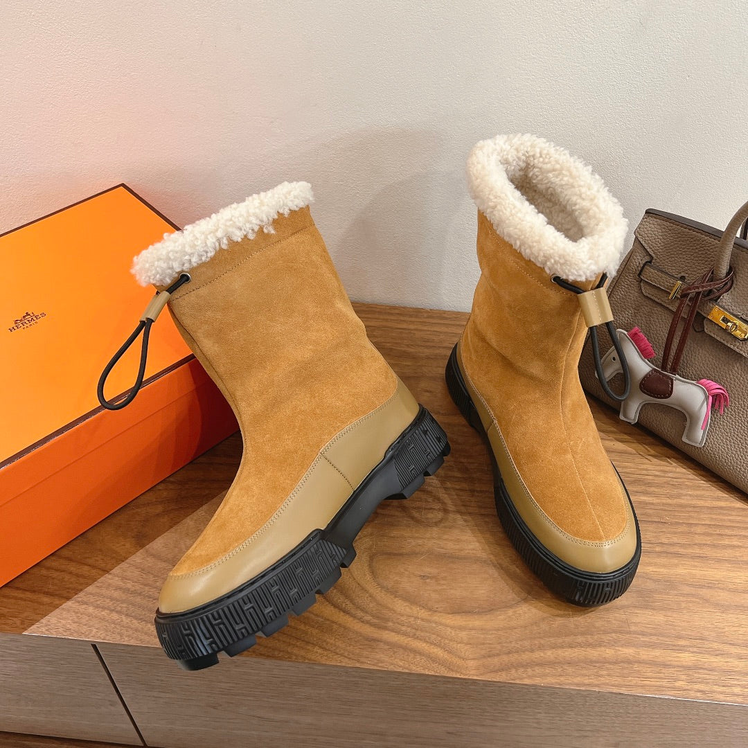 HM 26S Journey Botines 4cm Khaki Suede Shearling 110581
