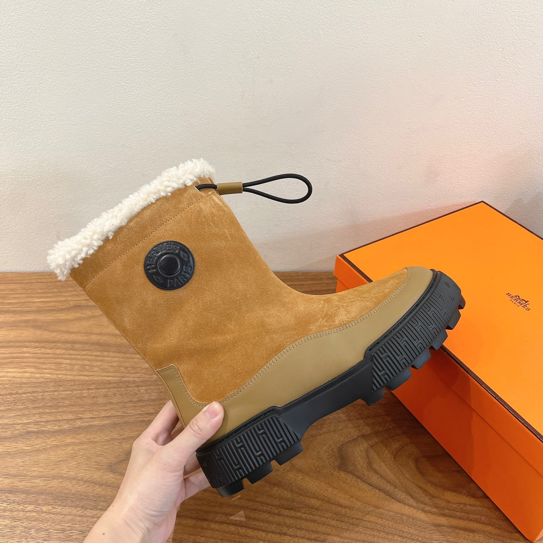 HM 26S Journey Botines 4cm Khaki Suede Shearling 110581