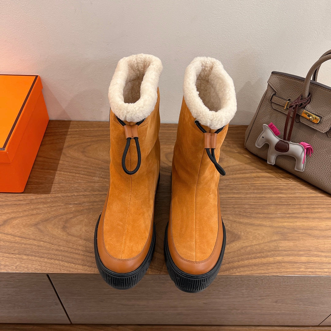 HM 26S Journey Botines 4cm Tan Suede Shearling 110583