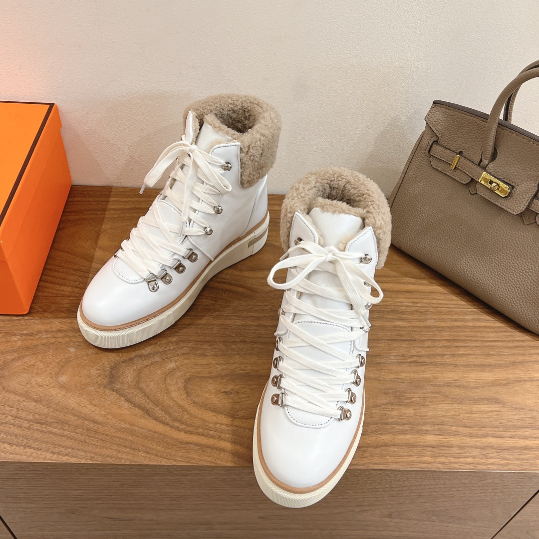 HM 26S Flocon Botines 4cm White Leather Shearling 110589