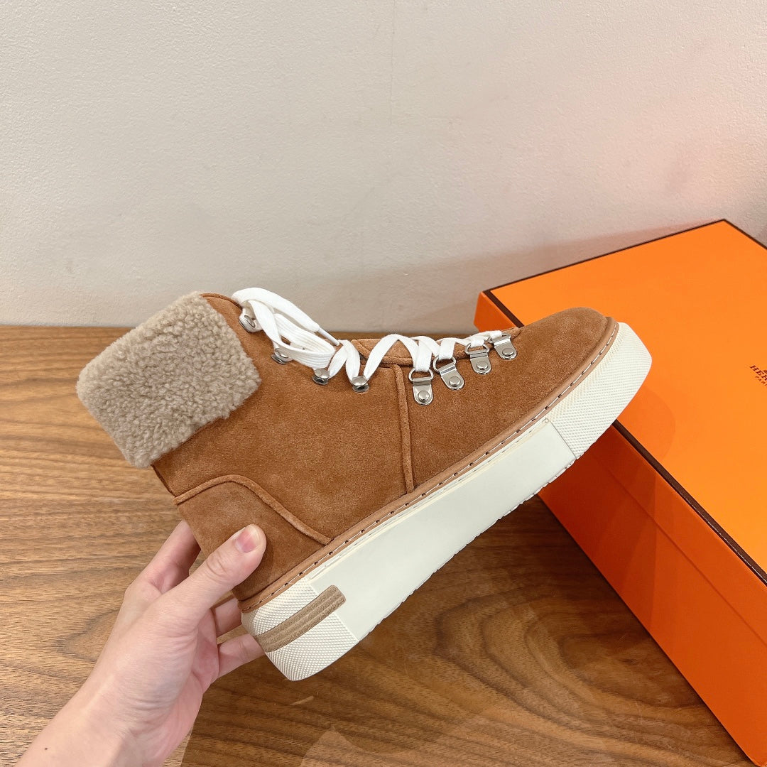 HM 26S Flocon Botines 4cm Tan Suede Shearling 110590