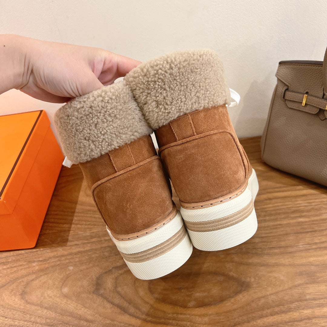 HM 26S Flocon Botines 4cm Tan Suede Shearling 110590