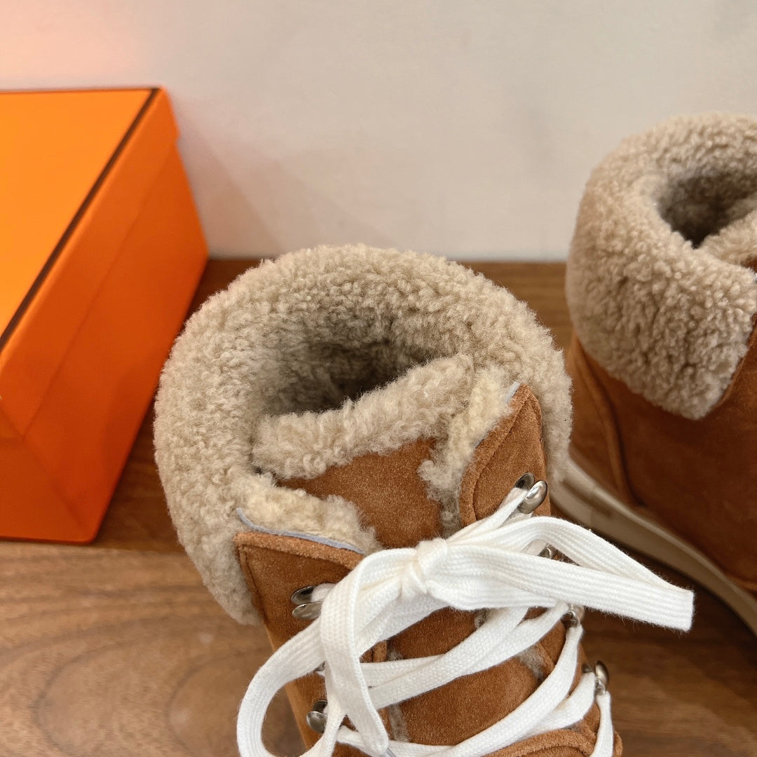 HM 26S Flocon Botines 4cm Tan Suede Shearling 110590