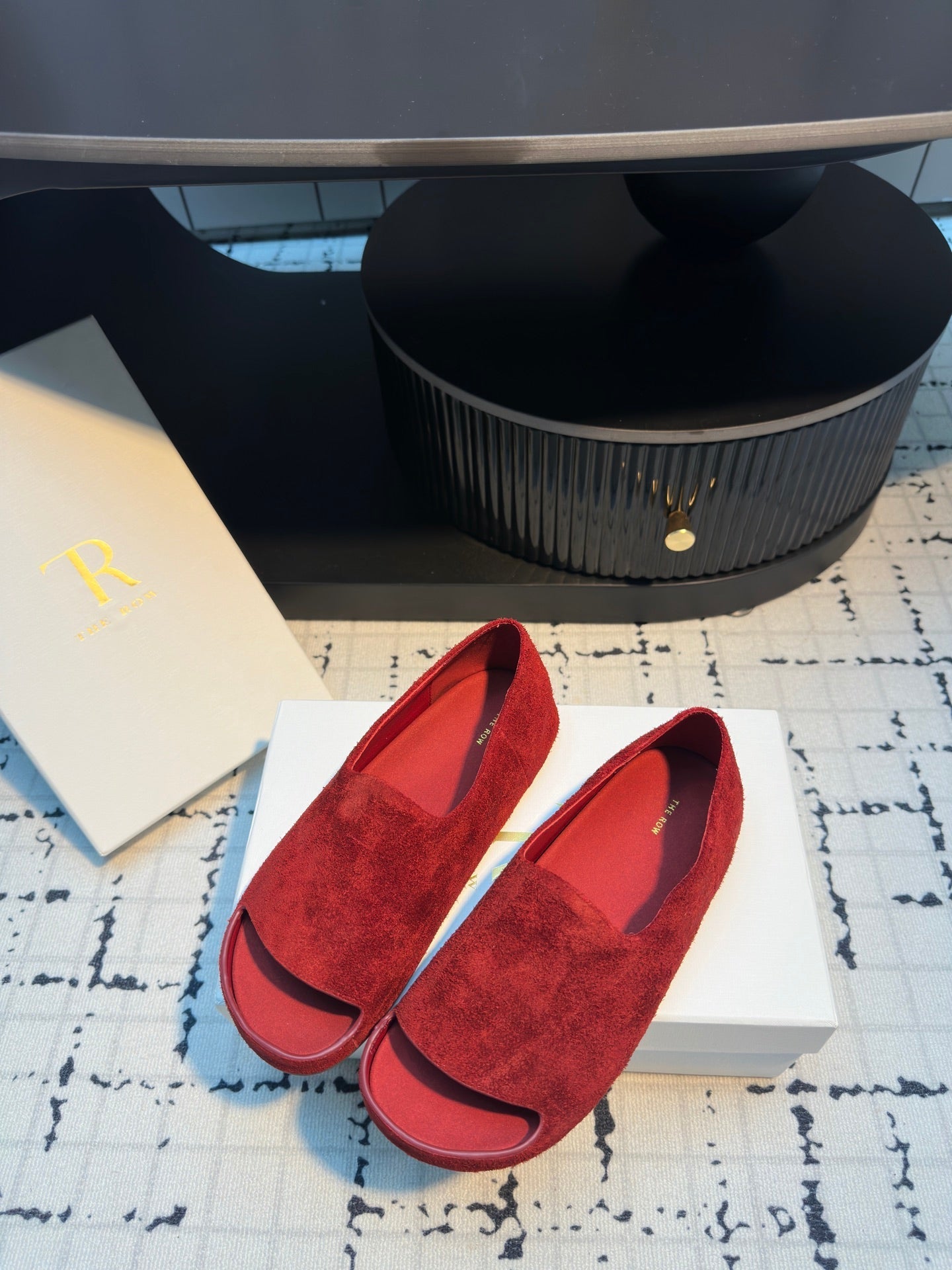 The Row Slide Mules Red Cow Suede 334351