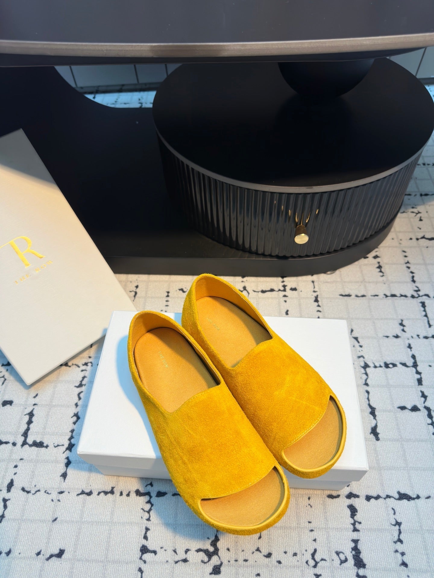 The Row Slide Mules Yellow Cow Suede 334353