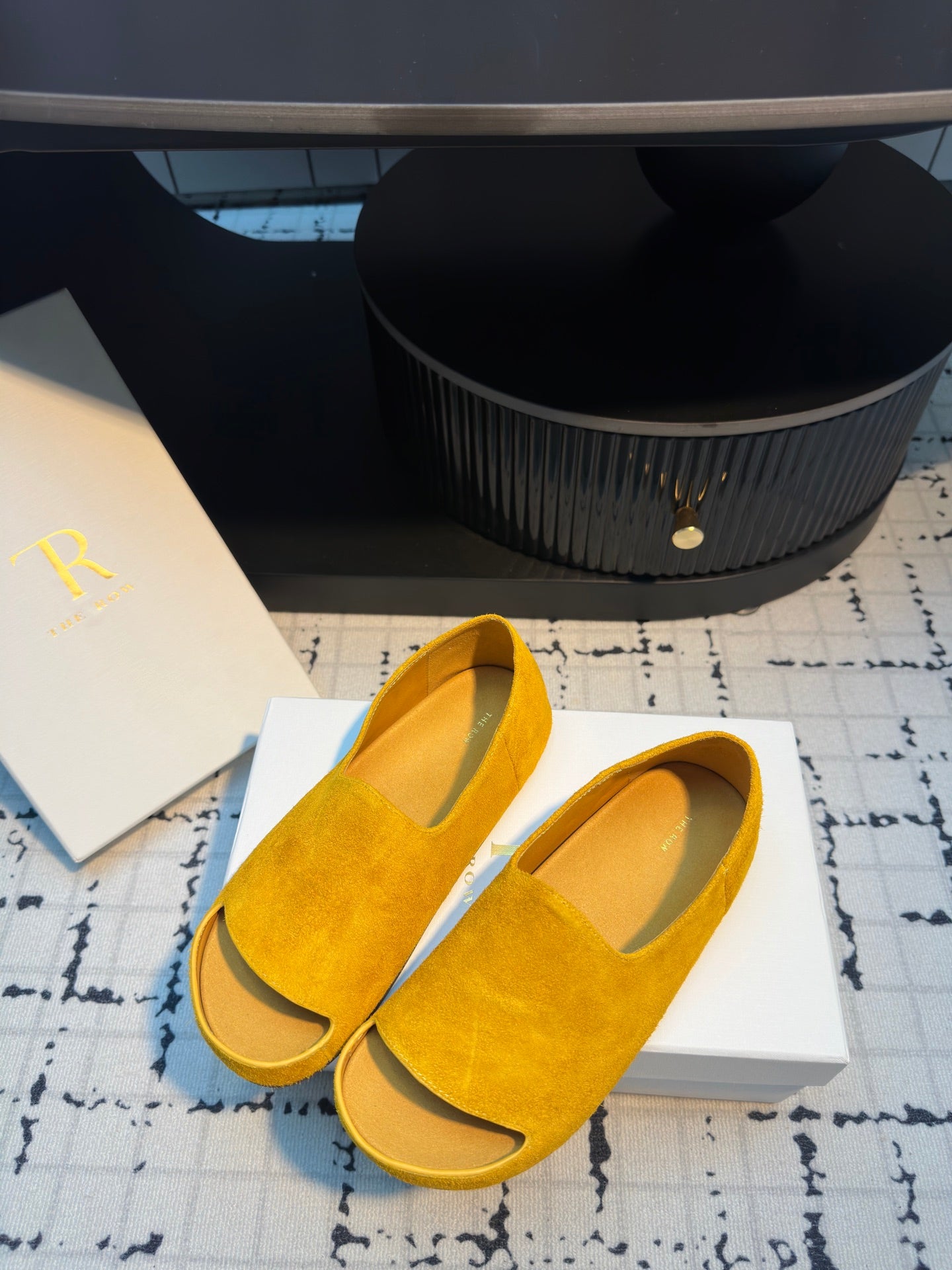 The Row Slide Mules Yellow Cow Suede 334353