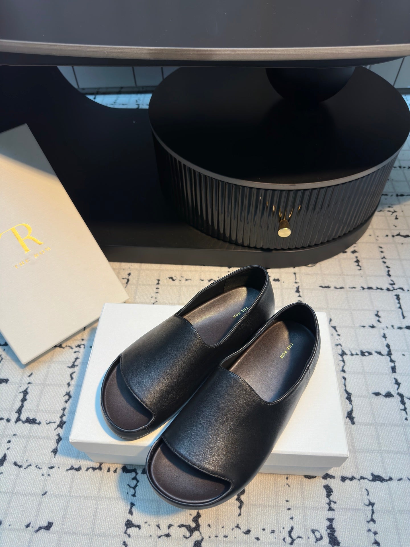 The Row Slide Mules Black Sheepskin 334356