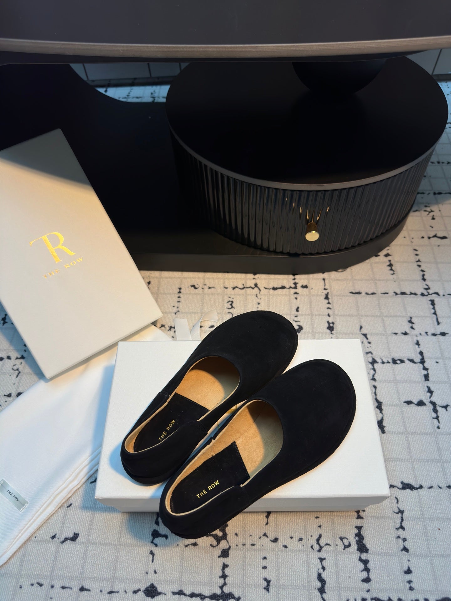 The Row Flat Loafer Black Cow Suede 334450