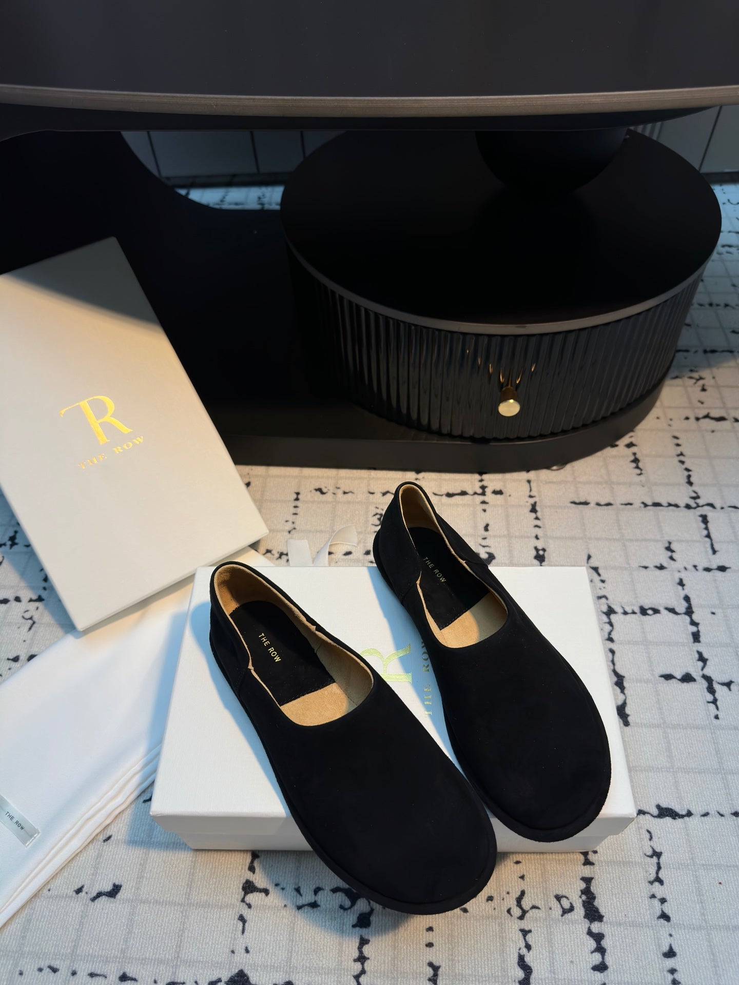 The Row Flat Loafer Black Cow Suede 334450