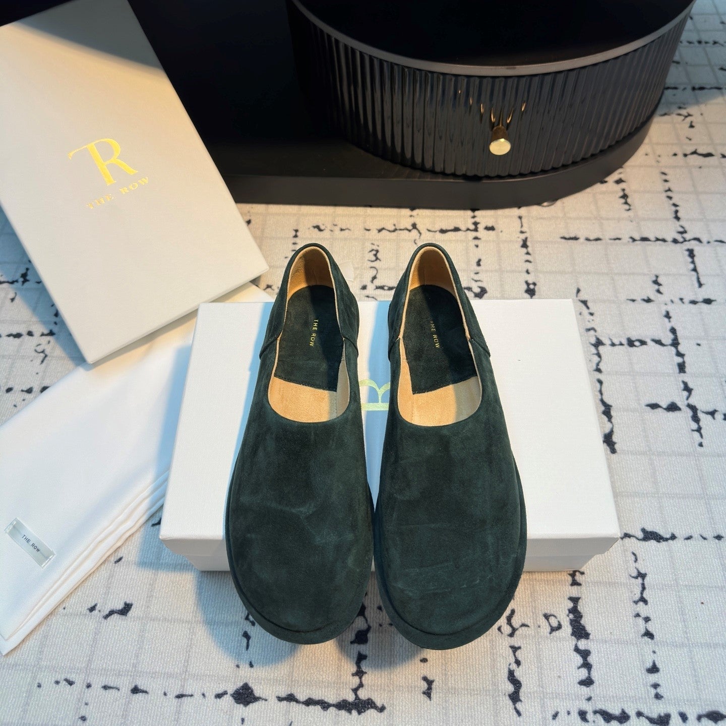 The Row Flat Loafer Dark Olive Green Cow Suede 334451