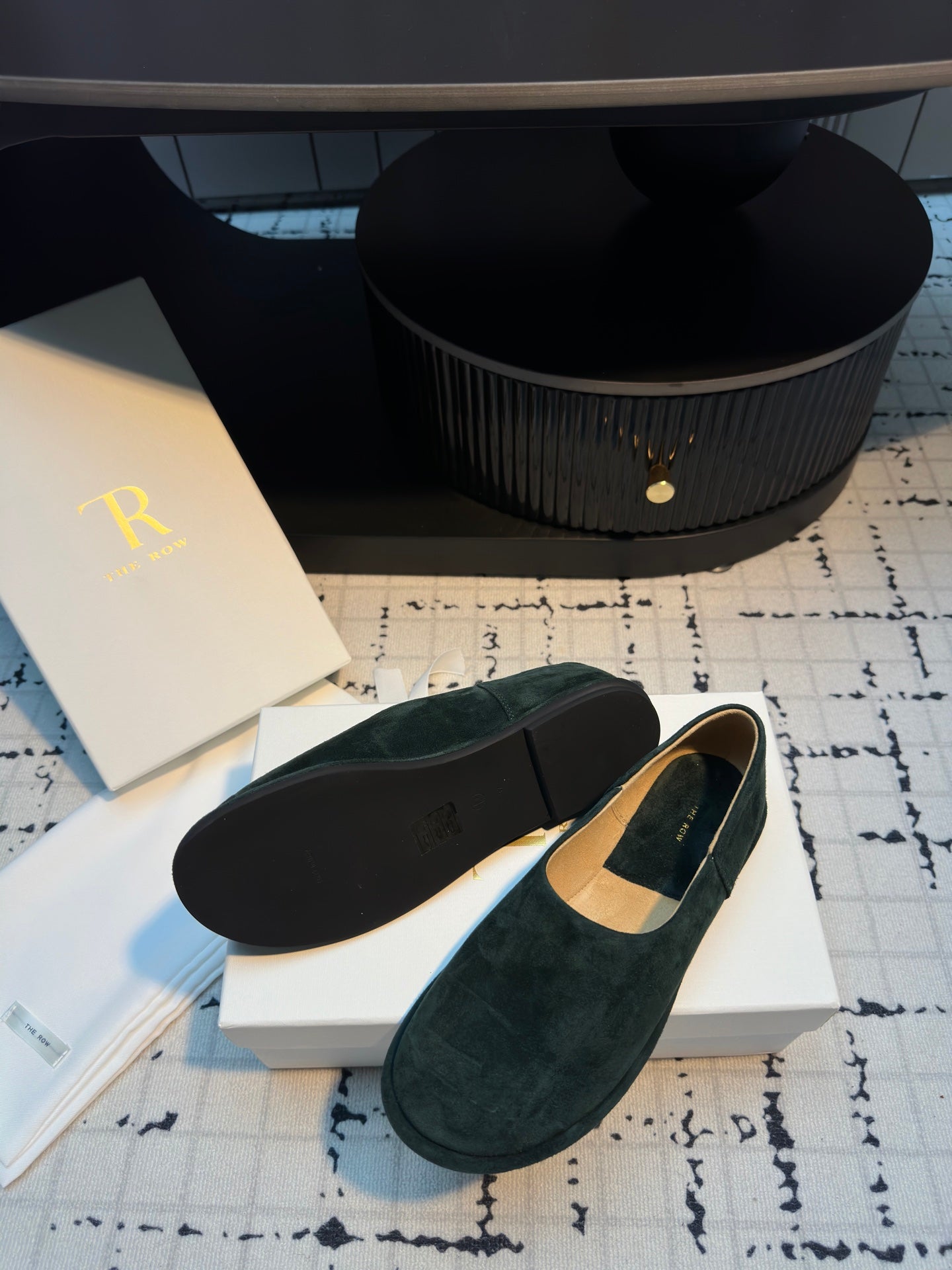 The Row Flat Loafer Dark Olive Green Cow Suede 334451