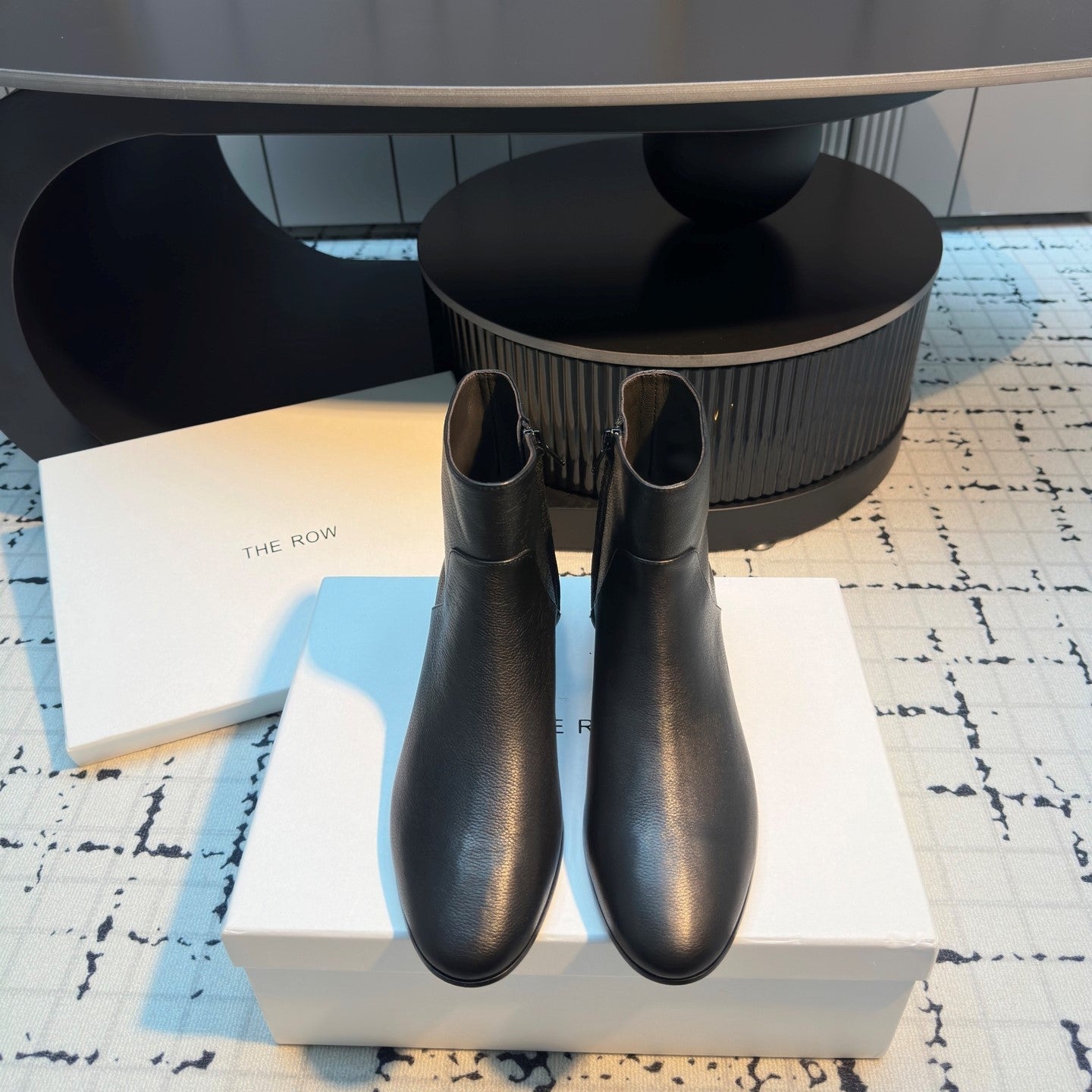 The Row Zipped Ankle Boots 50mm Black Calfskin 429313