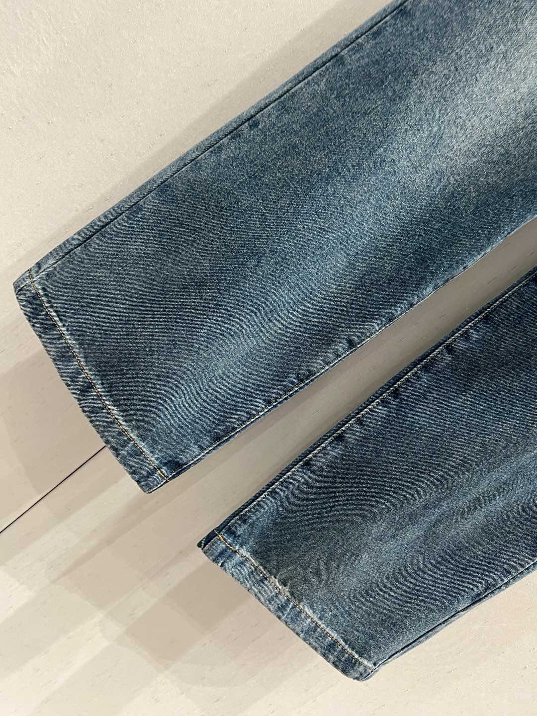 Celine 25 Pattern Embroidered Straight Jeans Blue Cotton