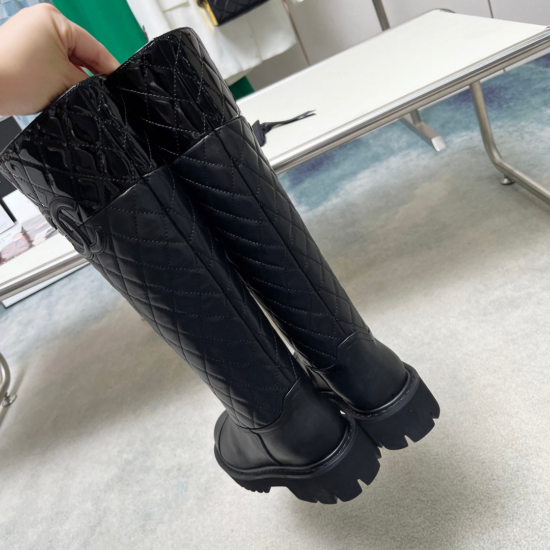 CC Classic Knee High Boots Quited Black Sheepskin 529336