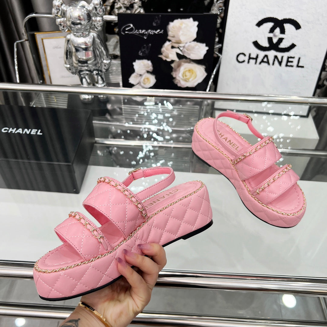 CC 25 Sandals Leather Chain 6cm Pink Lambskin 338653