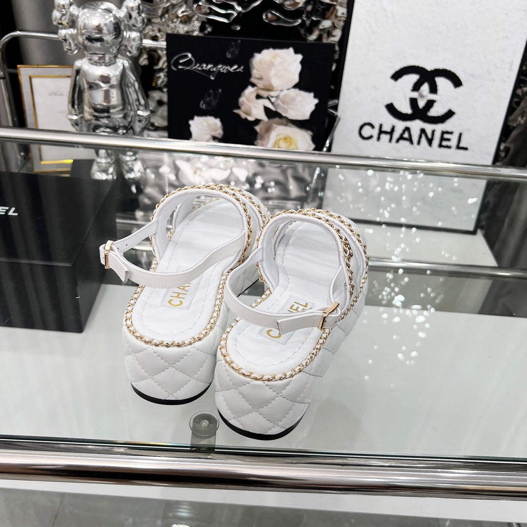 CC 25 Sandals Leather Chain 6cm White Lambskin 338655