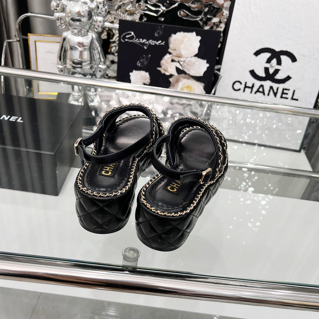 CC 25 Sandals Leather Chain 6cm Black Lambskin 338656