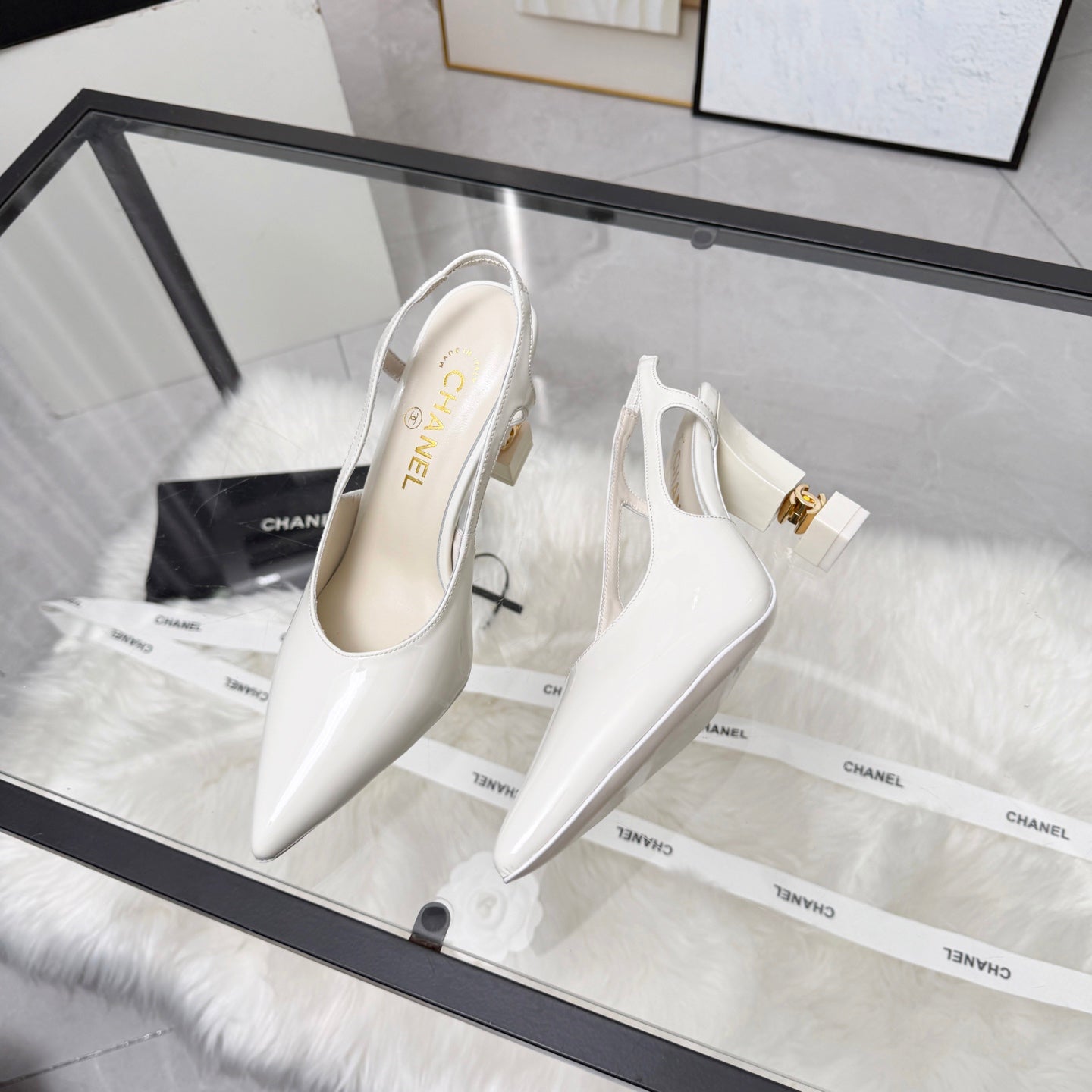 CC 26s Slingback 9cm White Patent Leather 872871