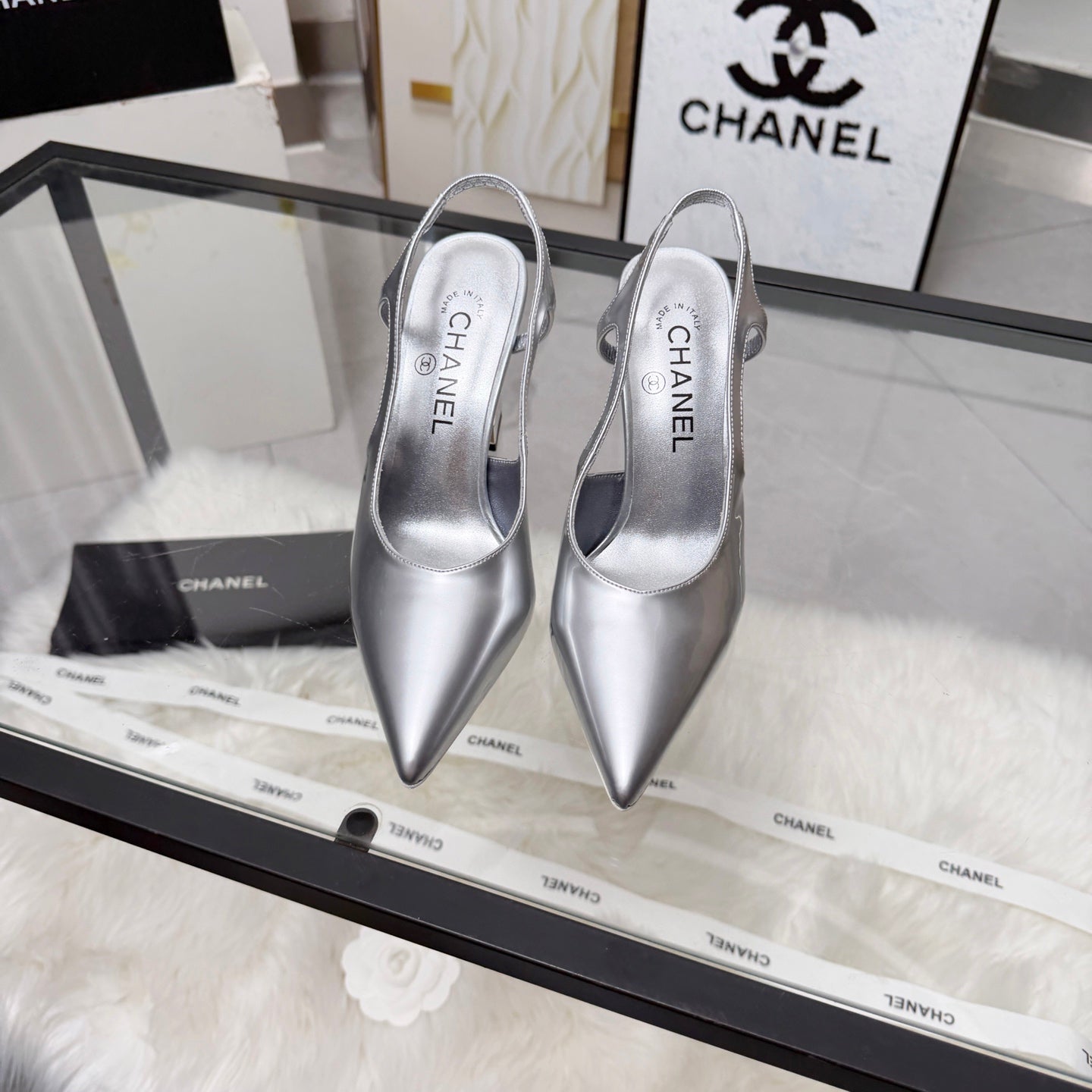 CC 26s Slingback 9cm Sliver Patent Leather 872873