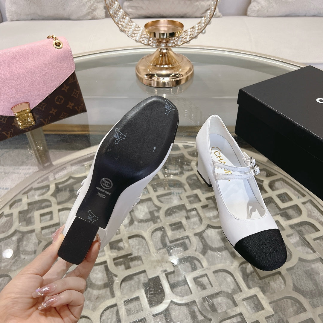 mary janes 60 double buckle white calfskin black grosgrain