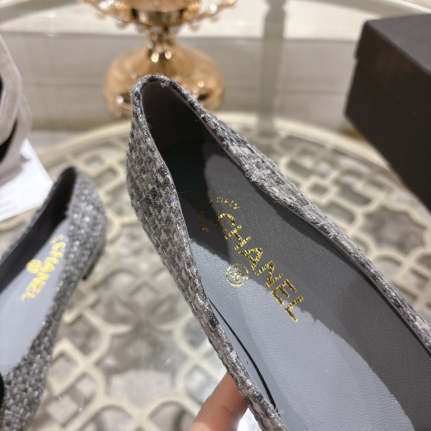 CC 26s Camellia Ballet Flat Grey Leather Tweed 736495