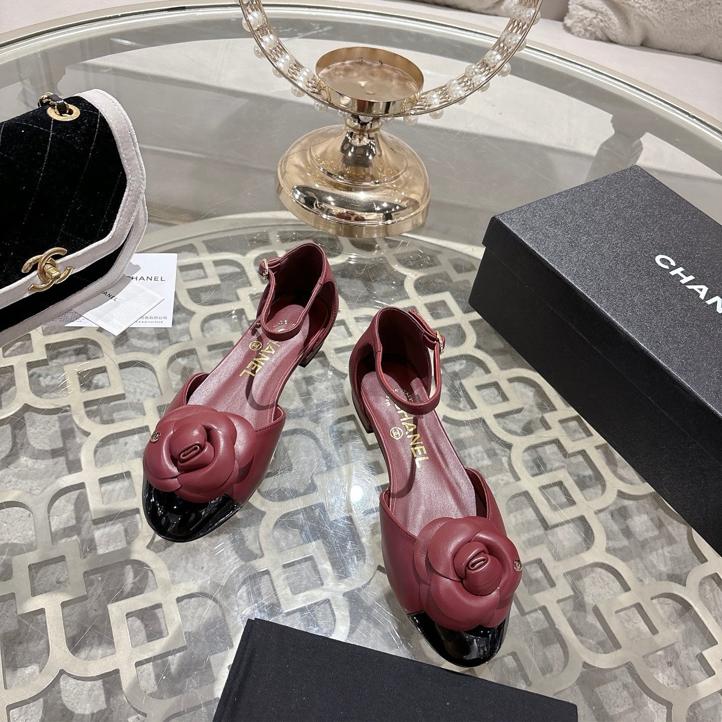 CC 26s Camellia Hollow Sandals Burgundy Sheepskin 736526
