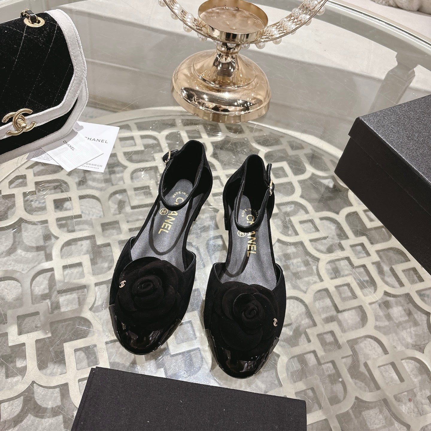 CC 26s Camellia Hollow Sandals Black Suede 736528