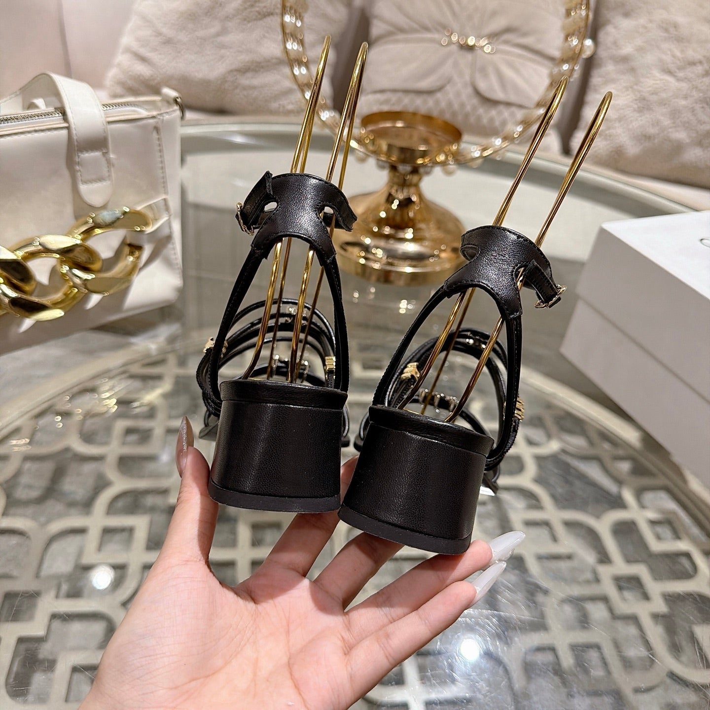 Celine Clémence Heeled Sandal 4cm Black Sheepskin 941494