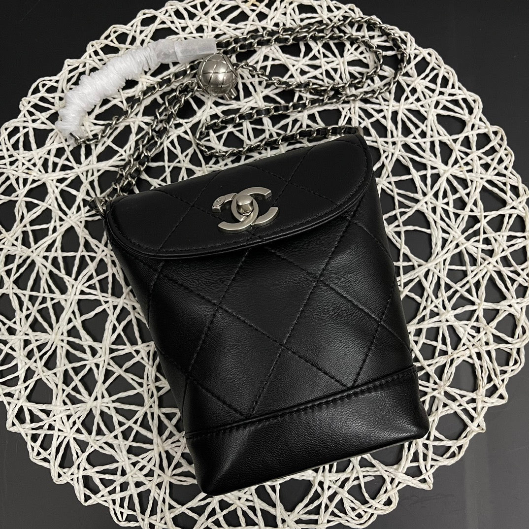 CC Phone Holder Bag 17cm Black Lambskin