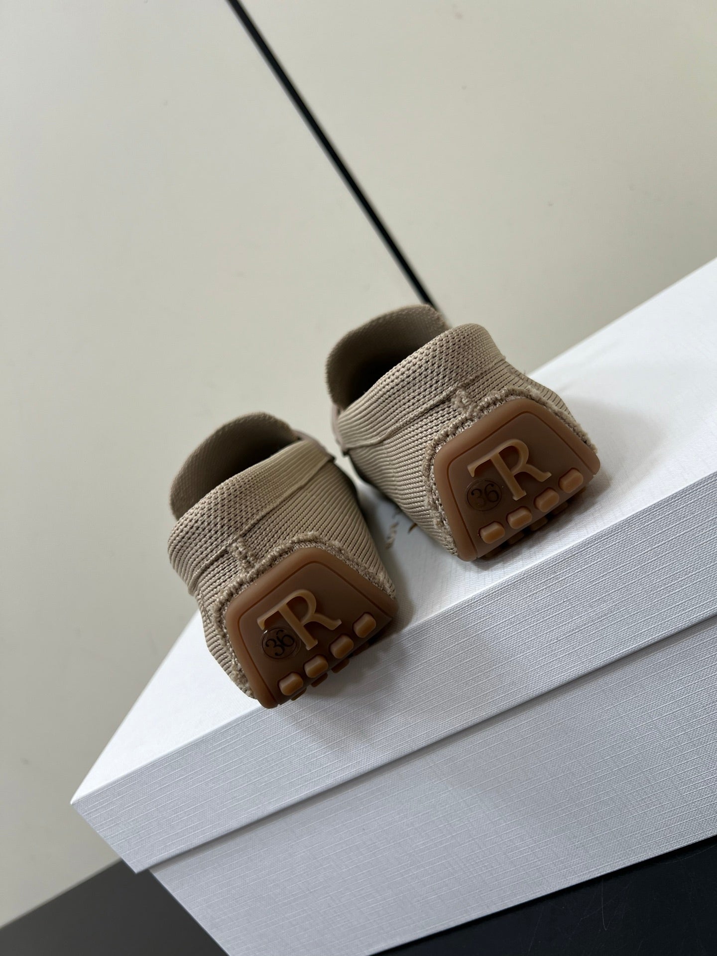 The Row Tassel-Knit Loafer Beige Canvas And Sheepskin 339995