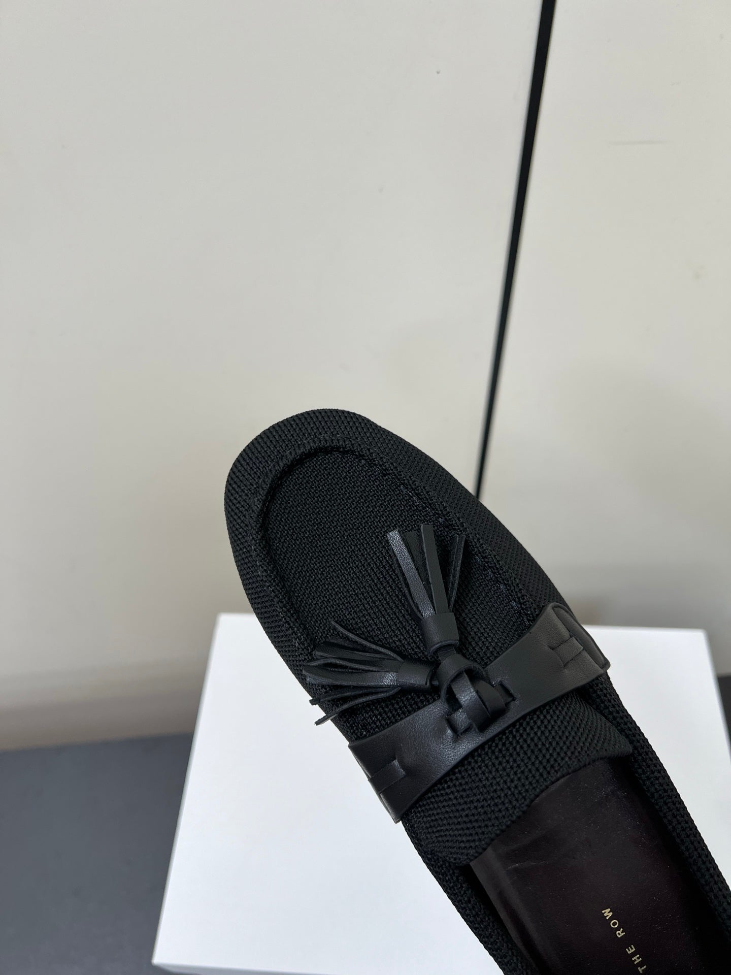 The Row Tassel-Knit Loafer Black Canvas And Sheepskin 339996