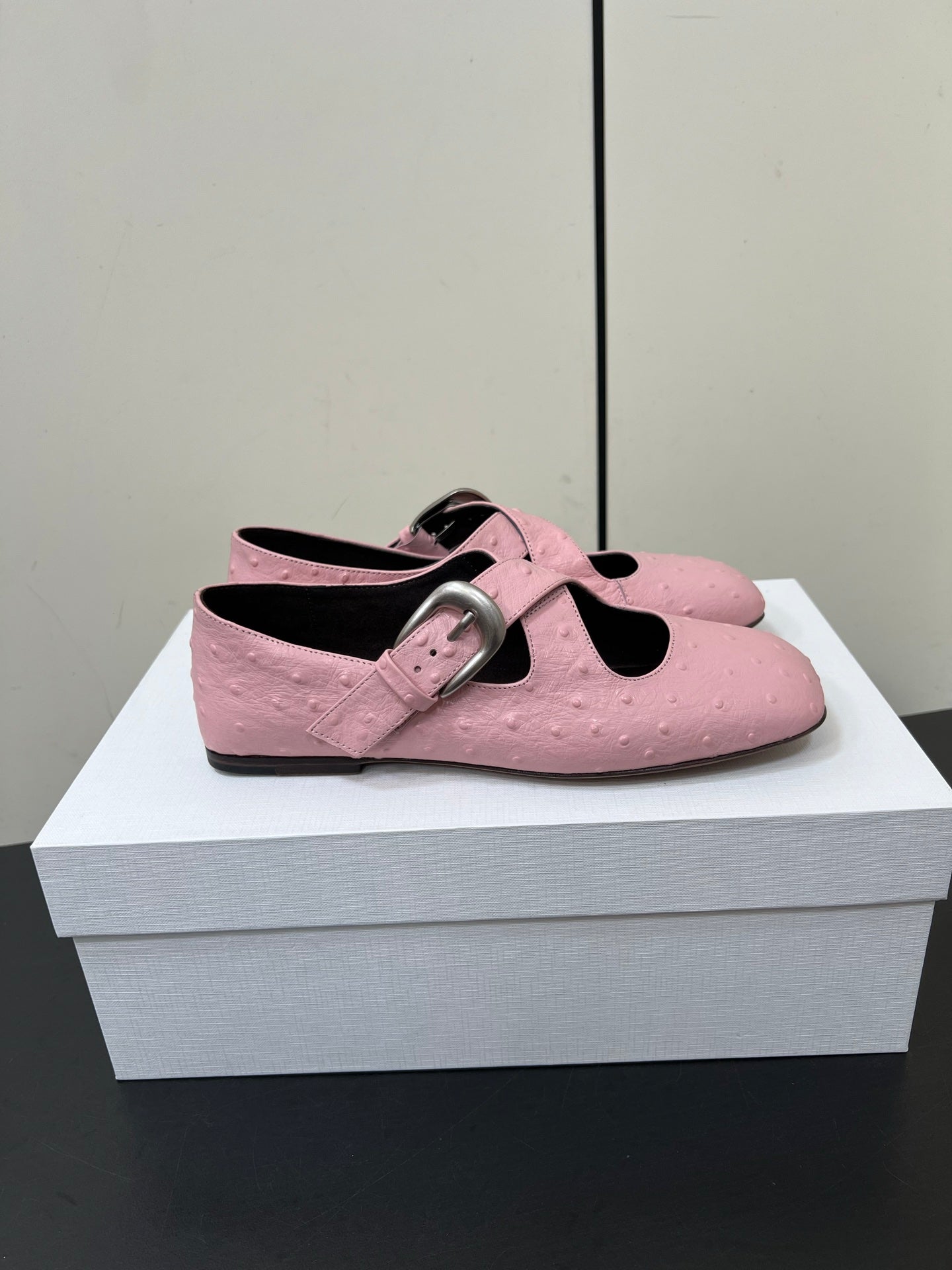 The Row Gaia Criss Mary Jane Pink Ostrich Leather 340001