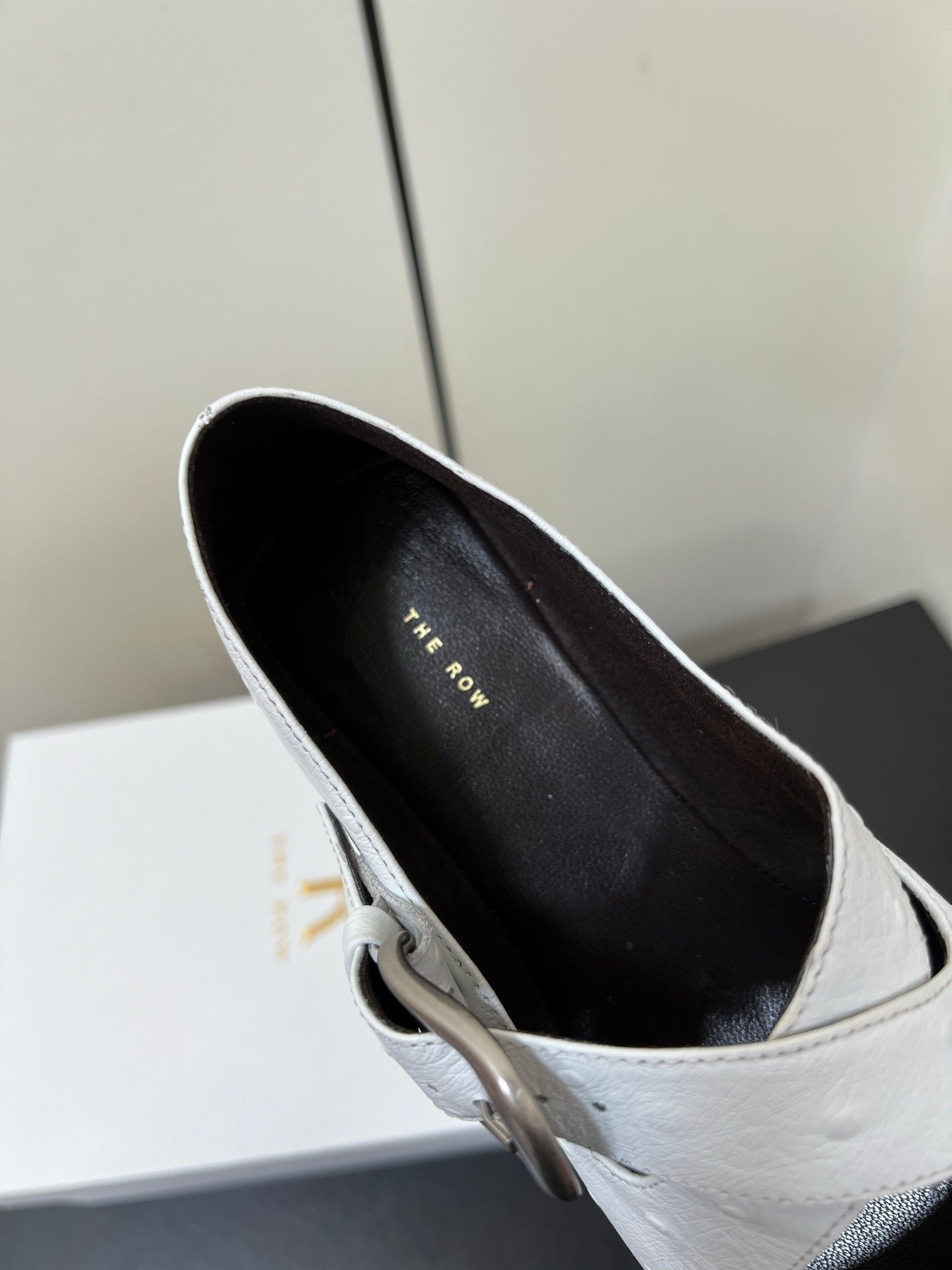 The Row Gaia Criss Mary Jane White Ostrich Leather 340002
