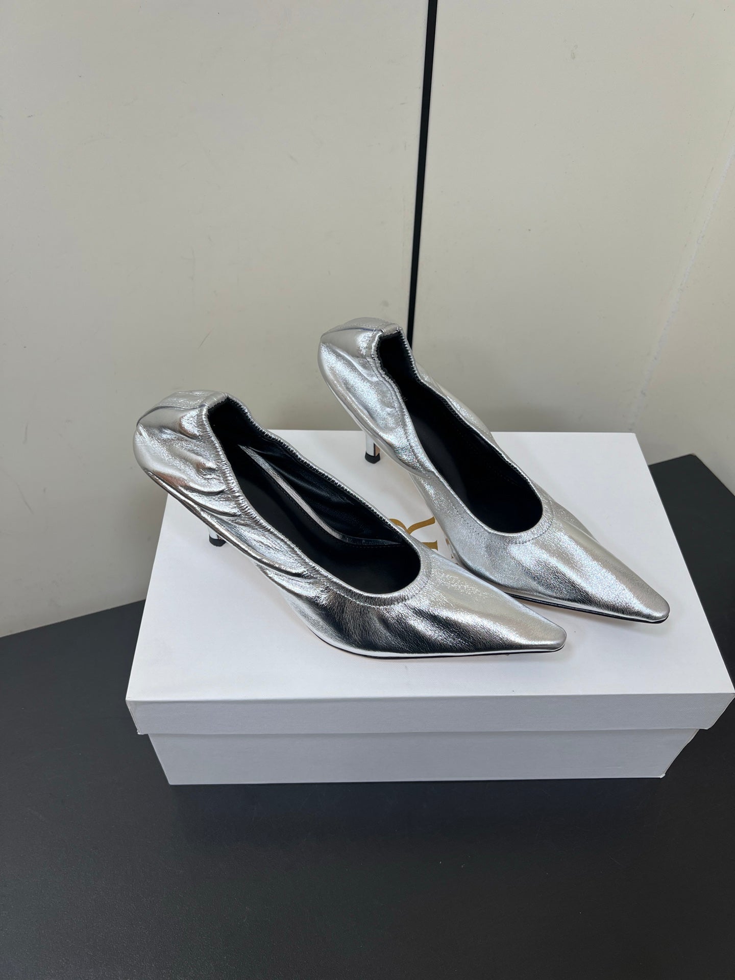 The Row Ava Gathered  Pumps 65mm Silver Metallic Calfskin 340011
