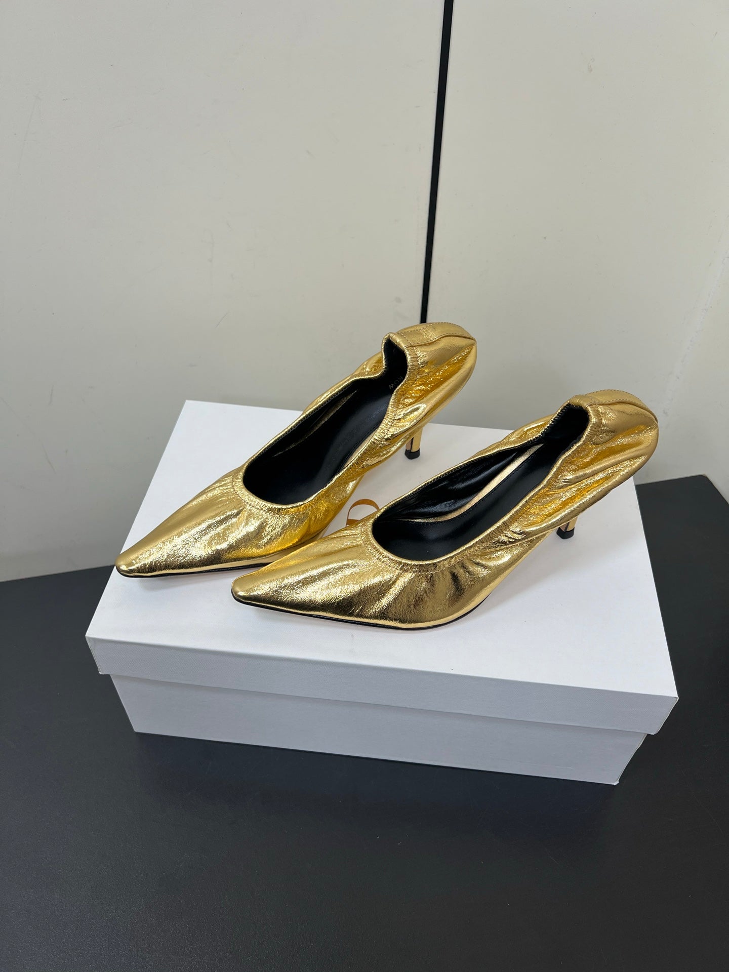 The Row Ava Gathered  Pumps 65mm Gold Metallic Calfskin 340012