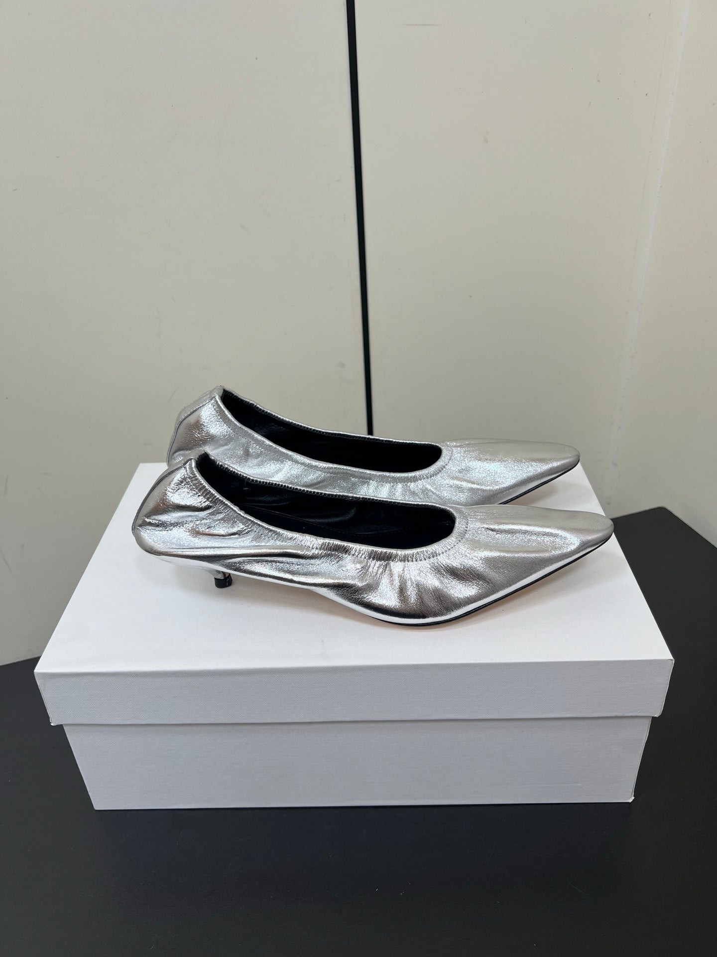 The Row Ava Gathered Leather 35mm Pumps Silver Metallic Calfskin 340013