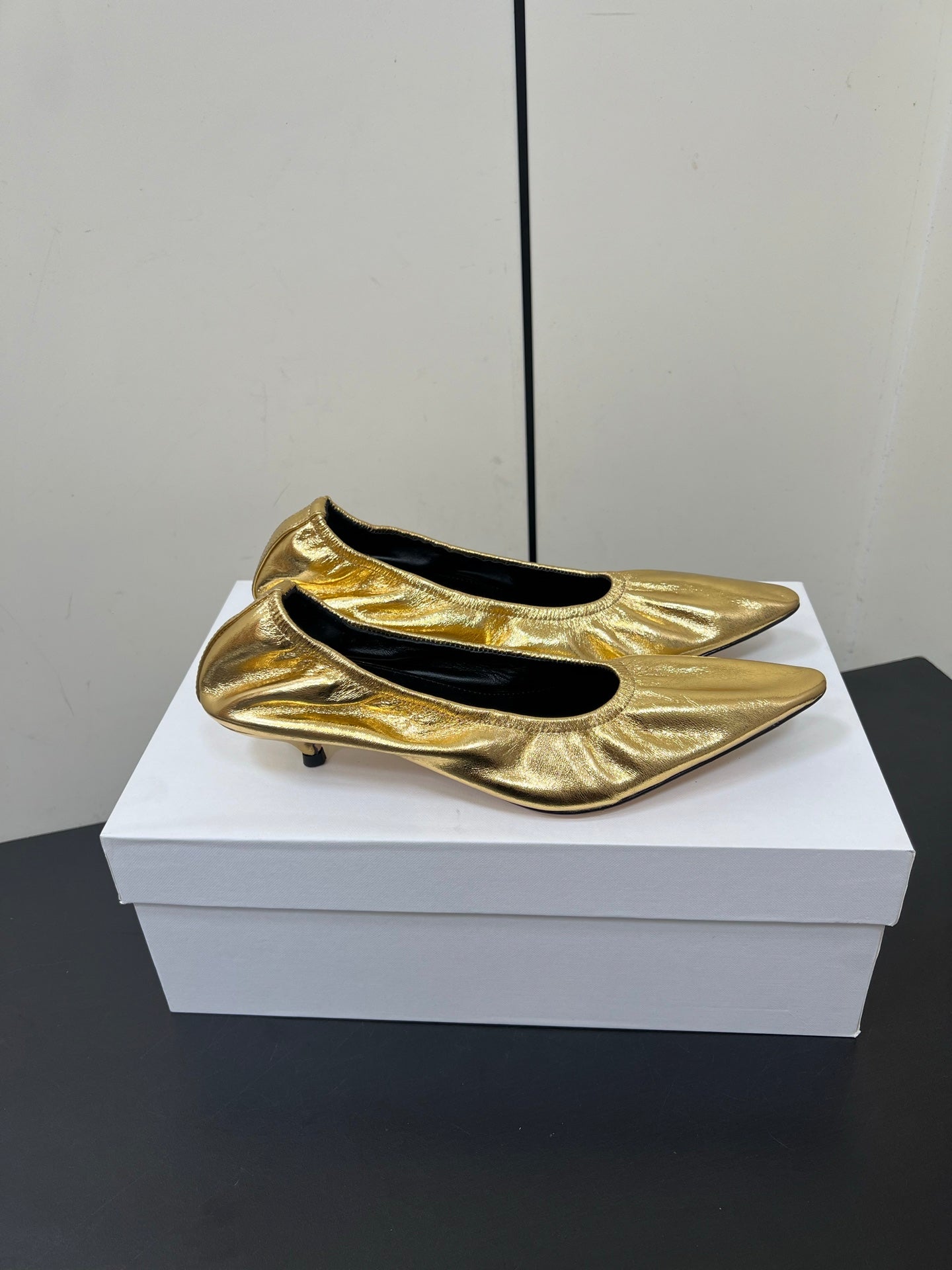 The Row Ava Gathered Leather Pumps 35mm Gold Metallic Calfskin 340014