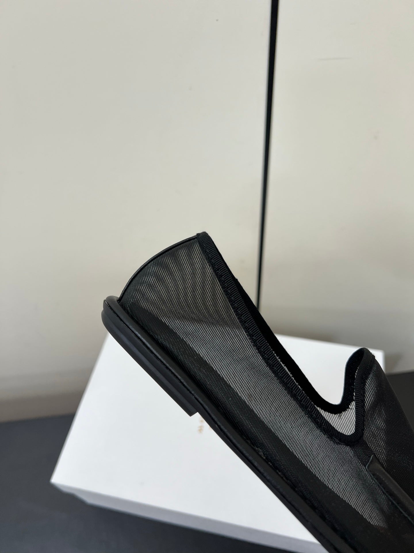 The Row Loafer 10mm Black Mesh And Sheepskin 340017