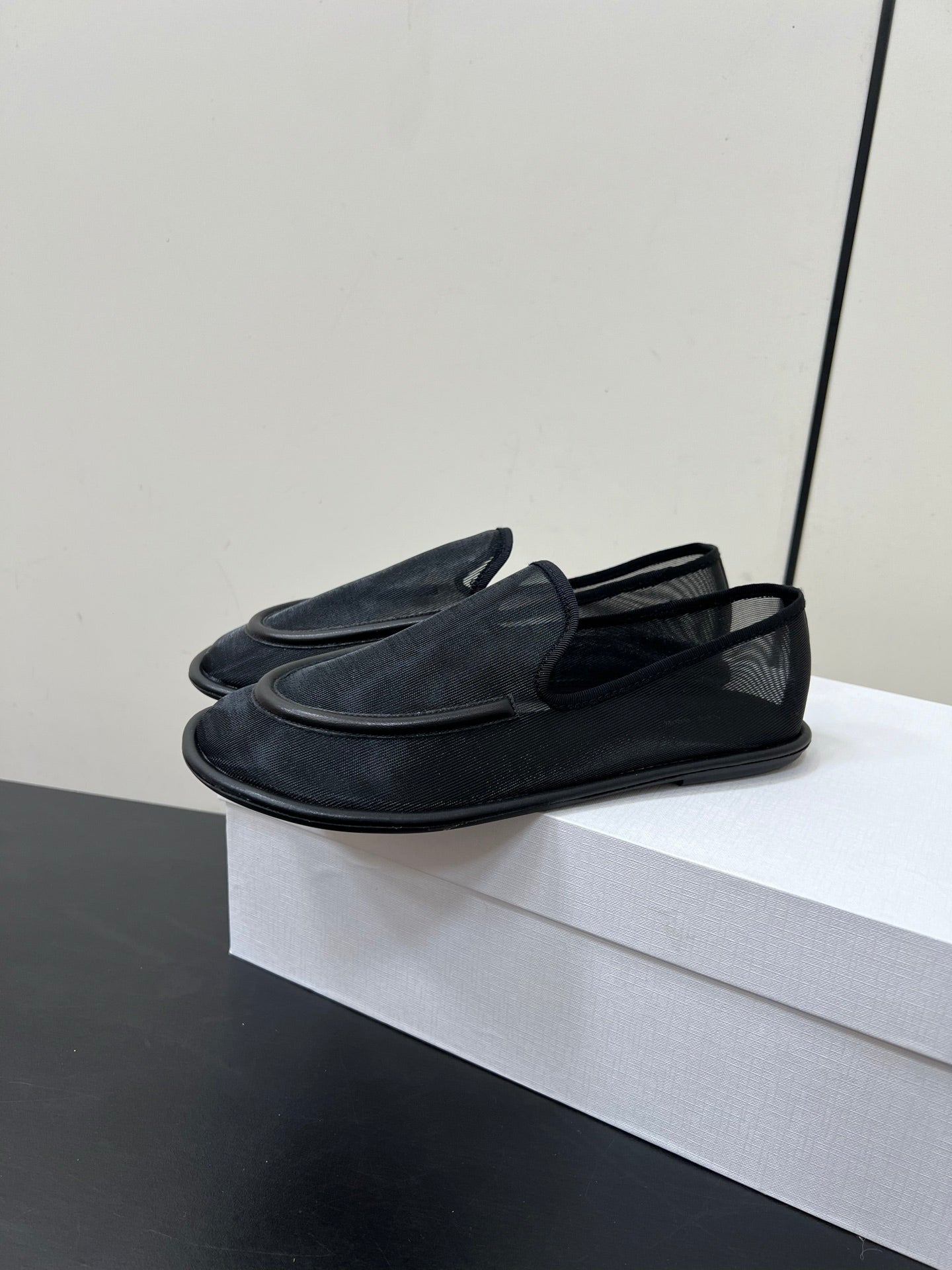 The Row Loafer 10mm Black Mesh And Sheepskin 340017