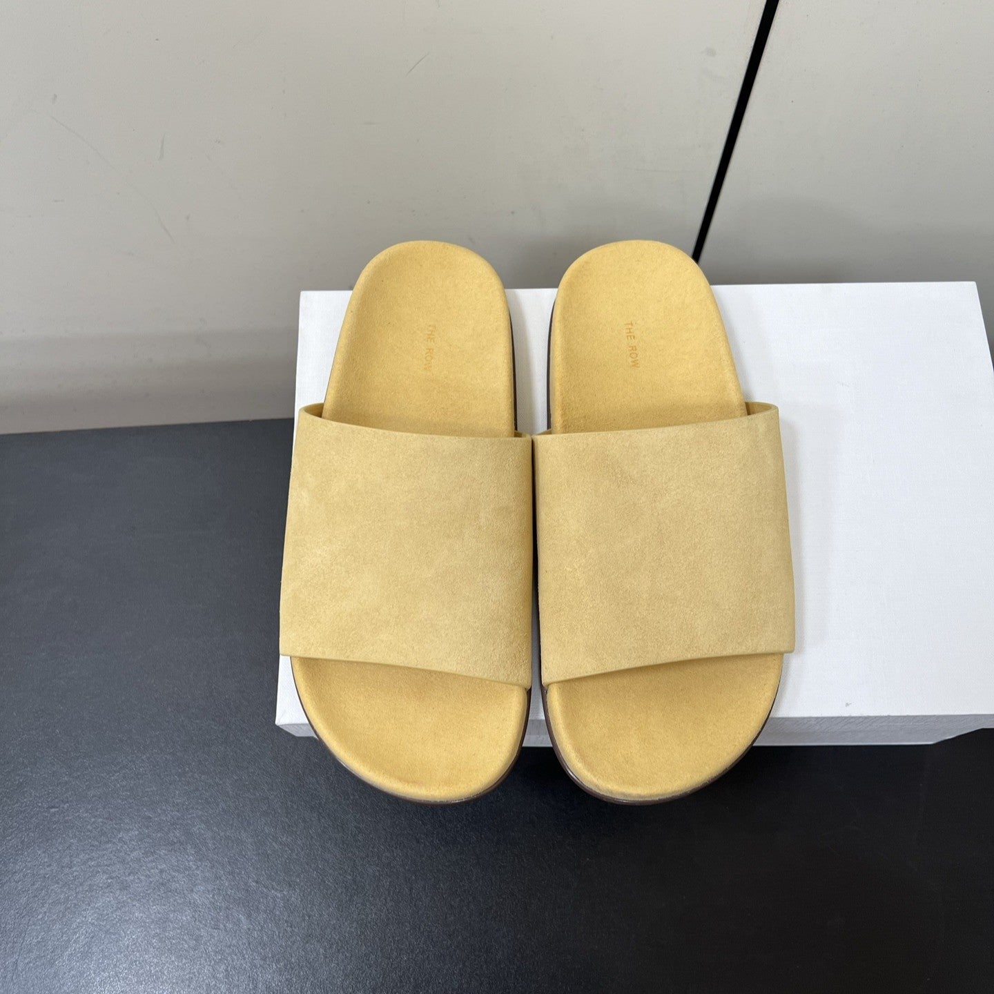 The Row Slippers In Yellow Suede 340022