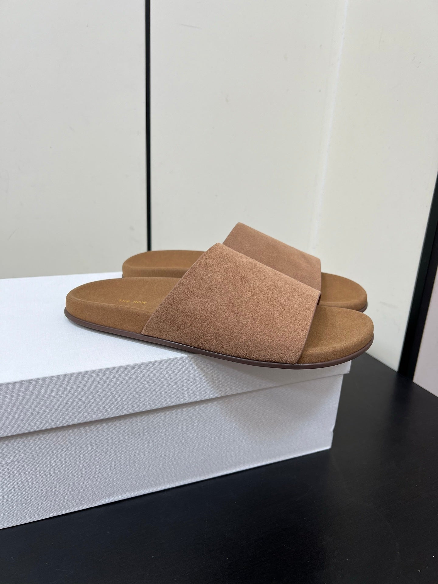 The Row Slippers In Light Brown Suede 340024