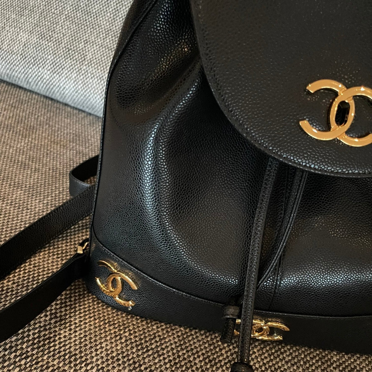 Chanel 26s Backpack 34 In Black Grained Calfskin Gold Hardware