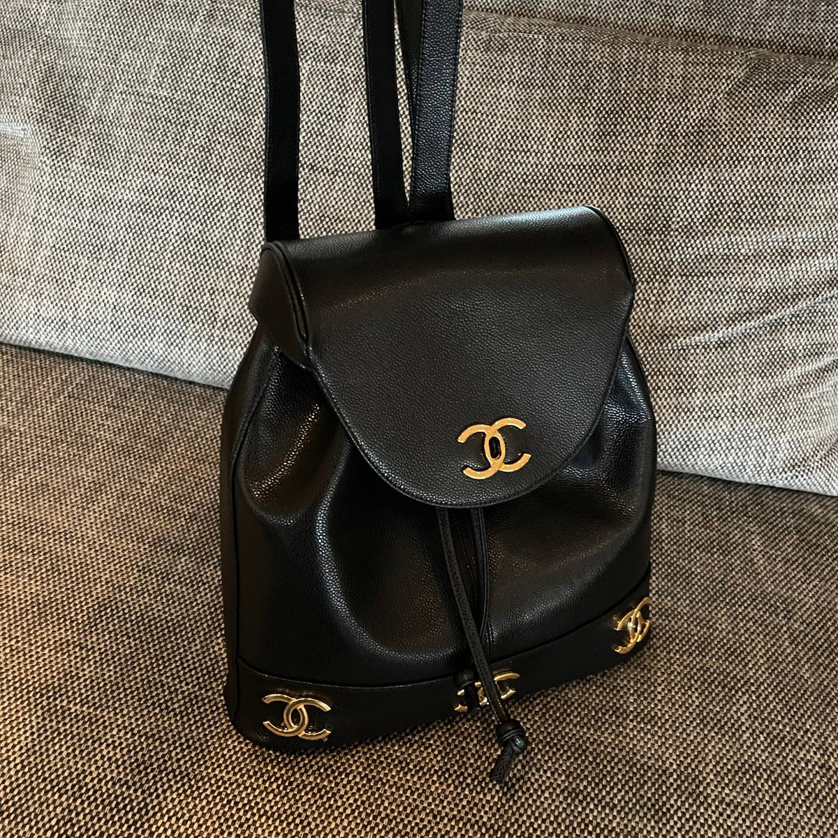 Chanel 26s Backpack 34 In Black Grained Calfskin Gold Hardware