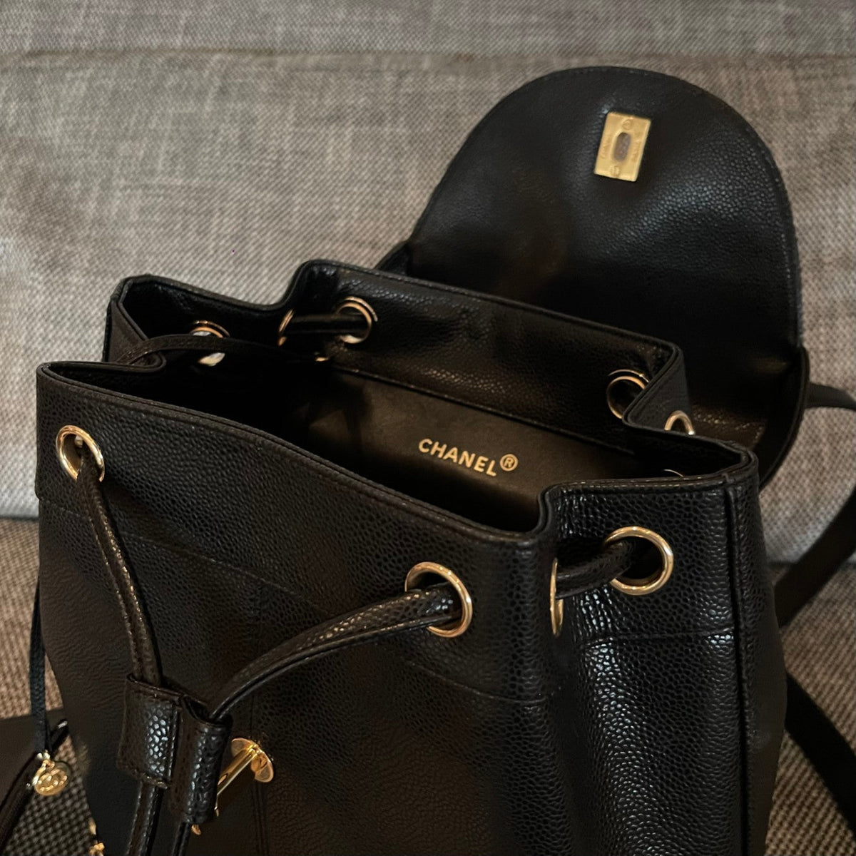 Chanel 26s Backpack 34 In Black Grained Calfskin Gold Hardware