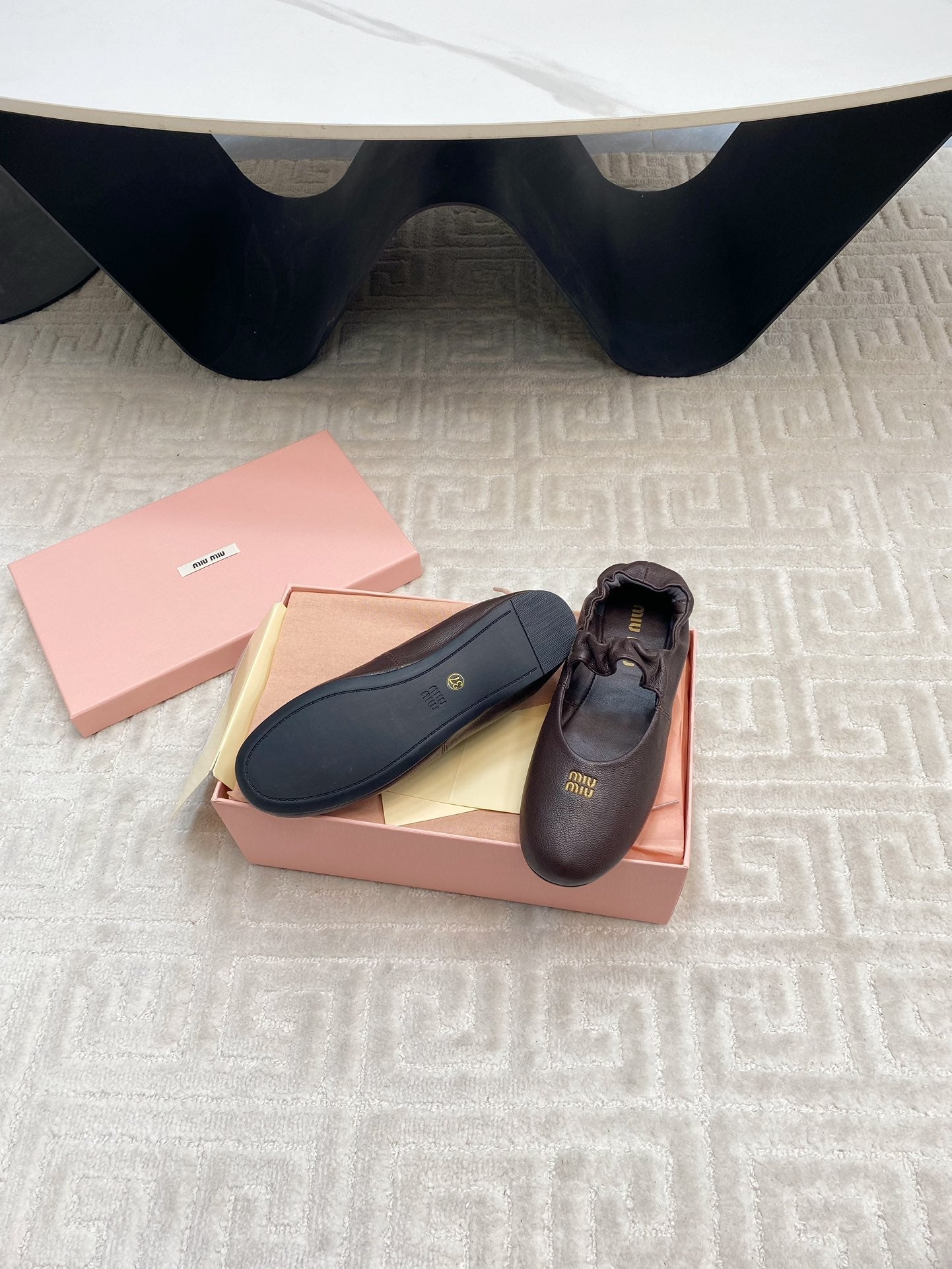Miu Mary Jane Flats In Espresso Smooth Lambskin