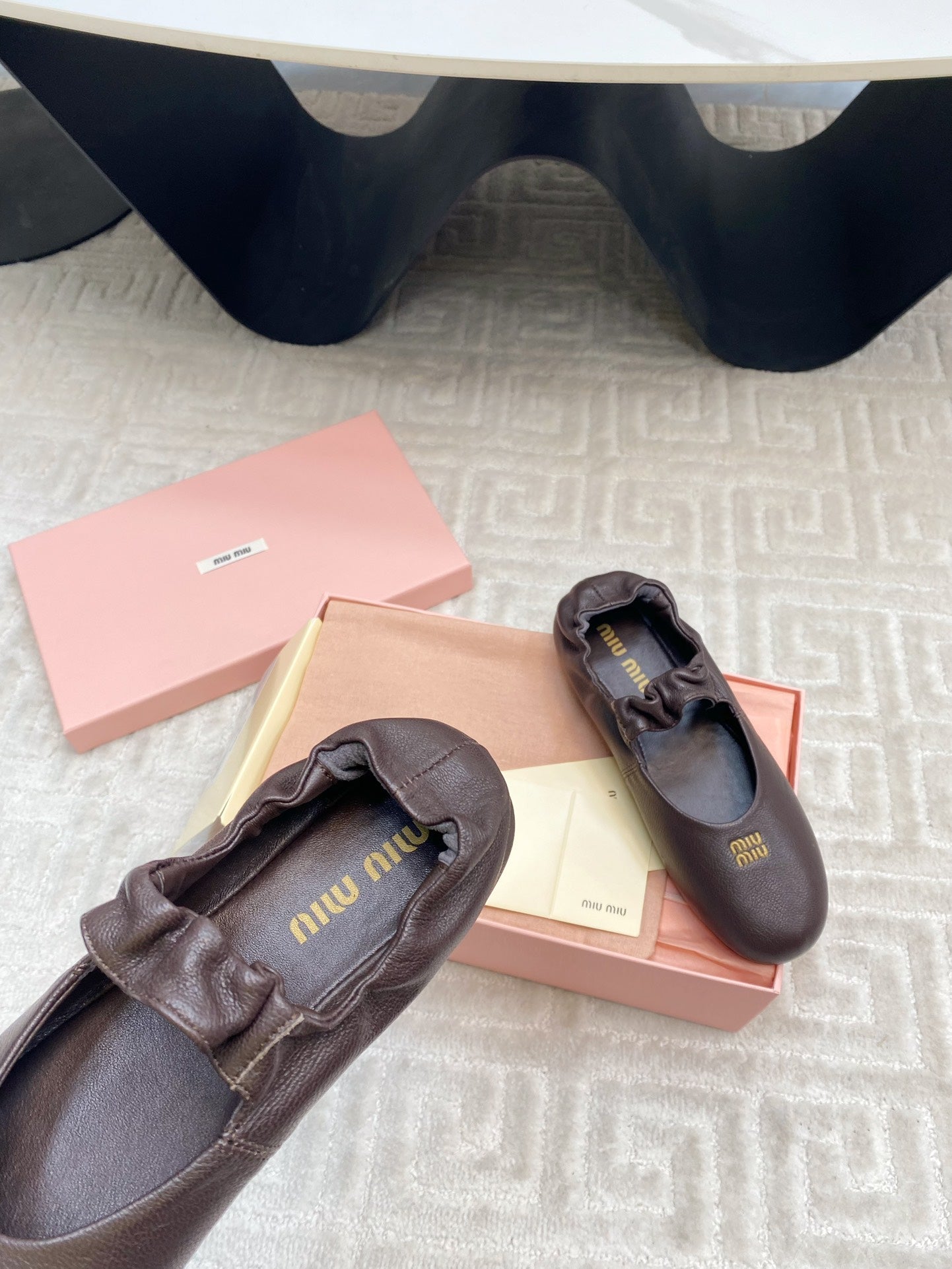 Miu Mary Jane Flats In Espresso Smooth Lambskin